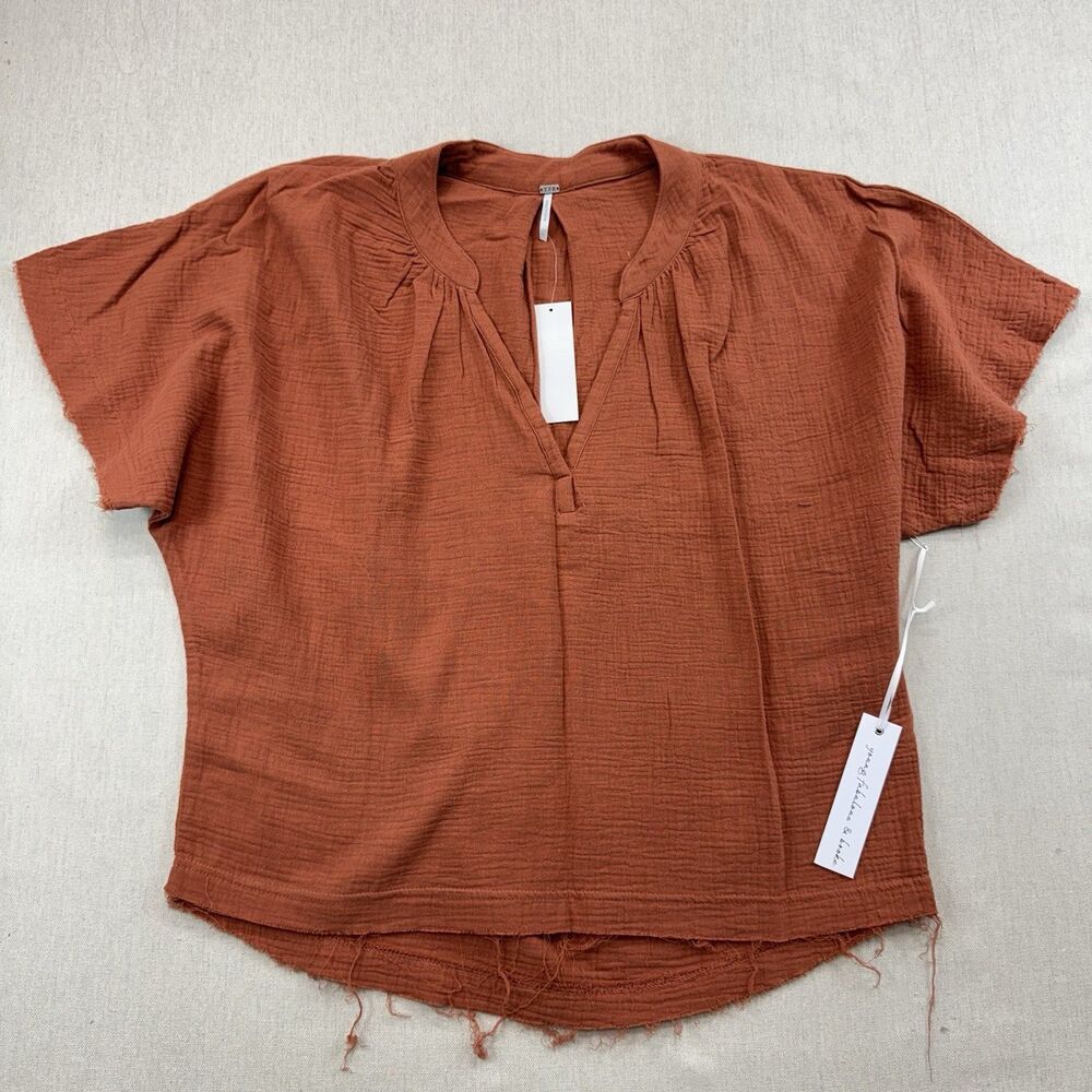 YFB Young Fabulous & Broke Womens Cotton Gauze Top Rust Brown Raw Hem Size S NWT